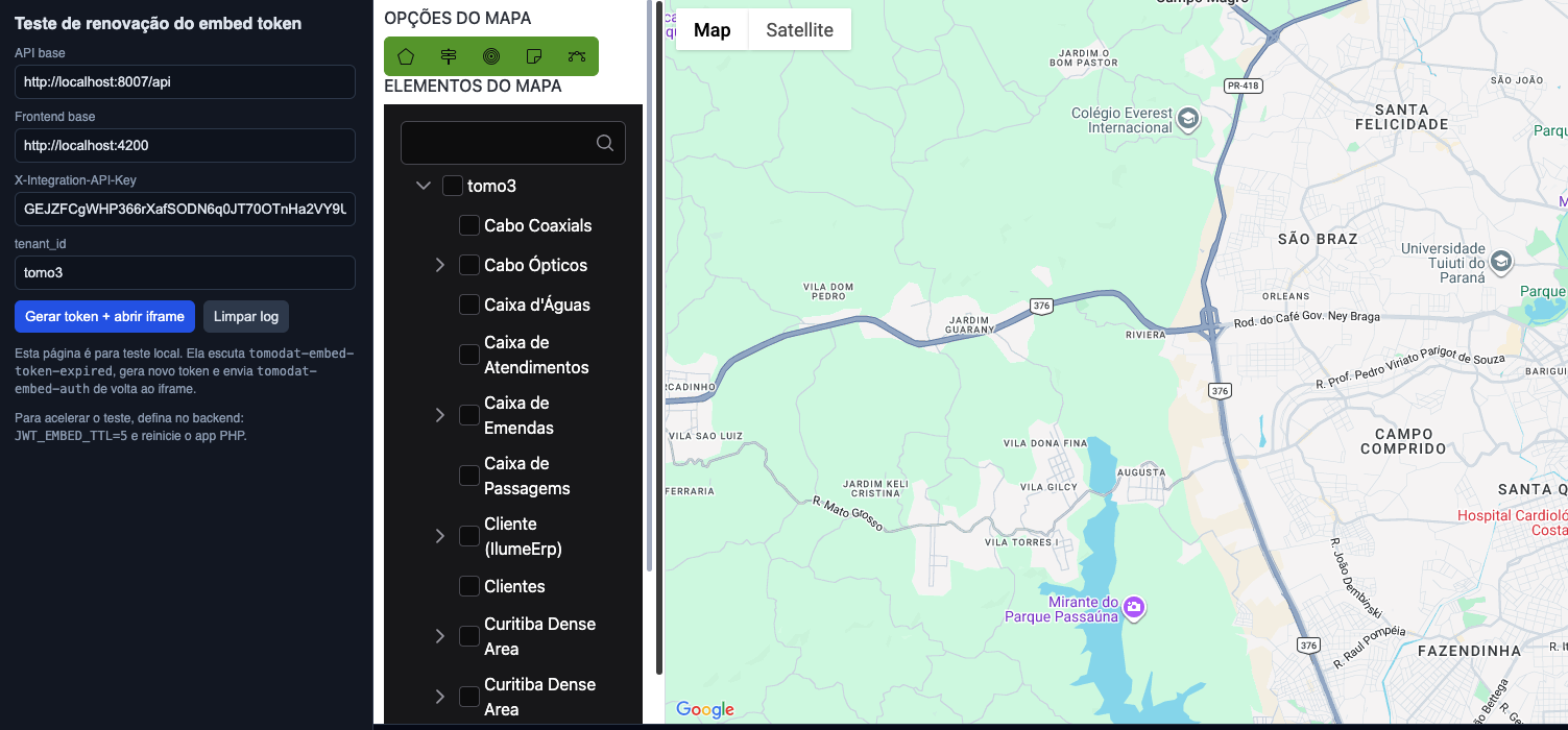 Mapa embed em execução