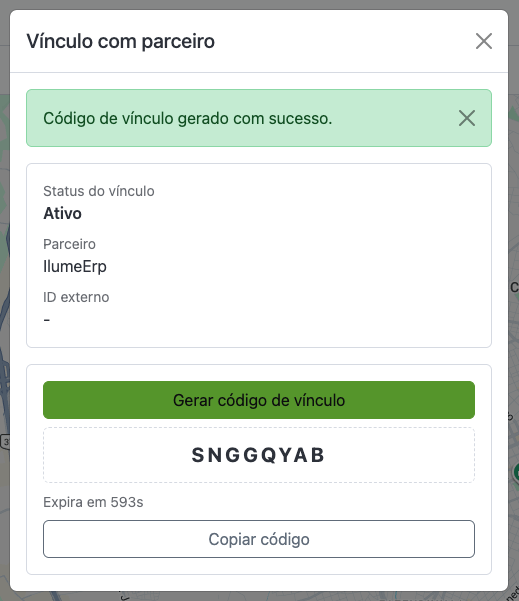 Código de vínculo no TOMODAT